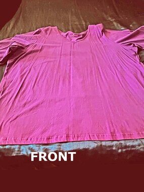 TUNIC T-SHIRT, PURPLE BERRY, SIZE 4X, VEE NECK, ¾ SLEEVES, COMBED COTTON,